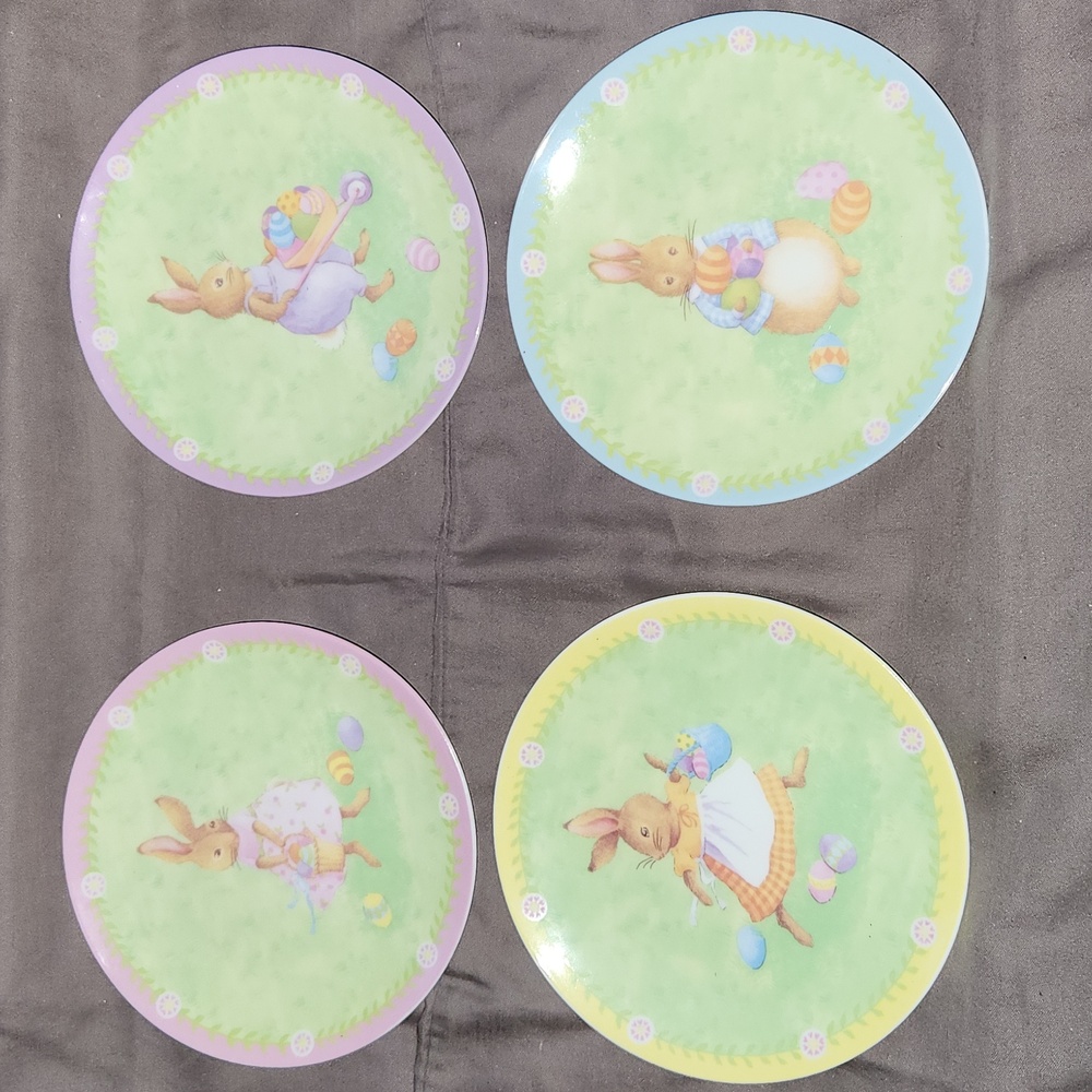 Easter Bunny Decorative Plates Set 4 - 7" Plates